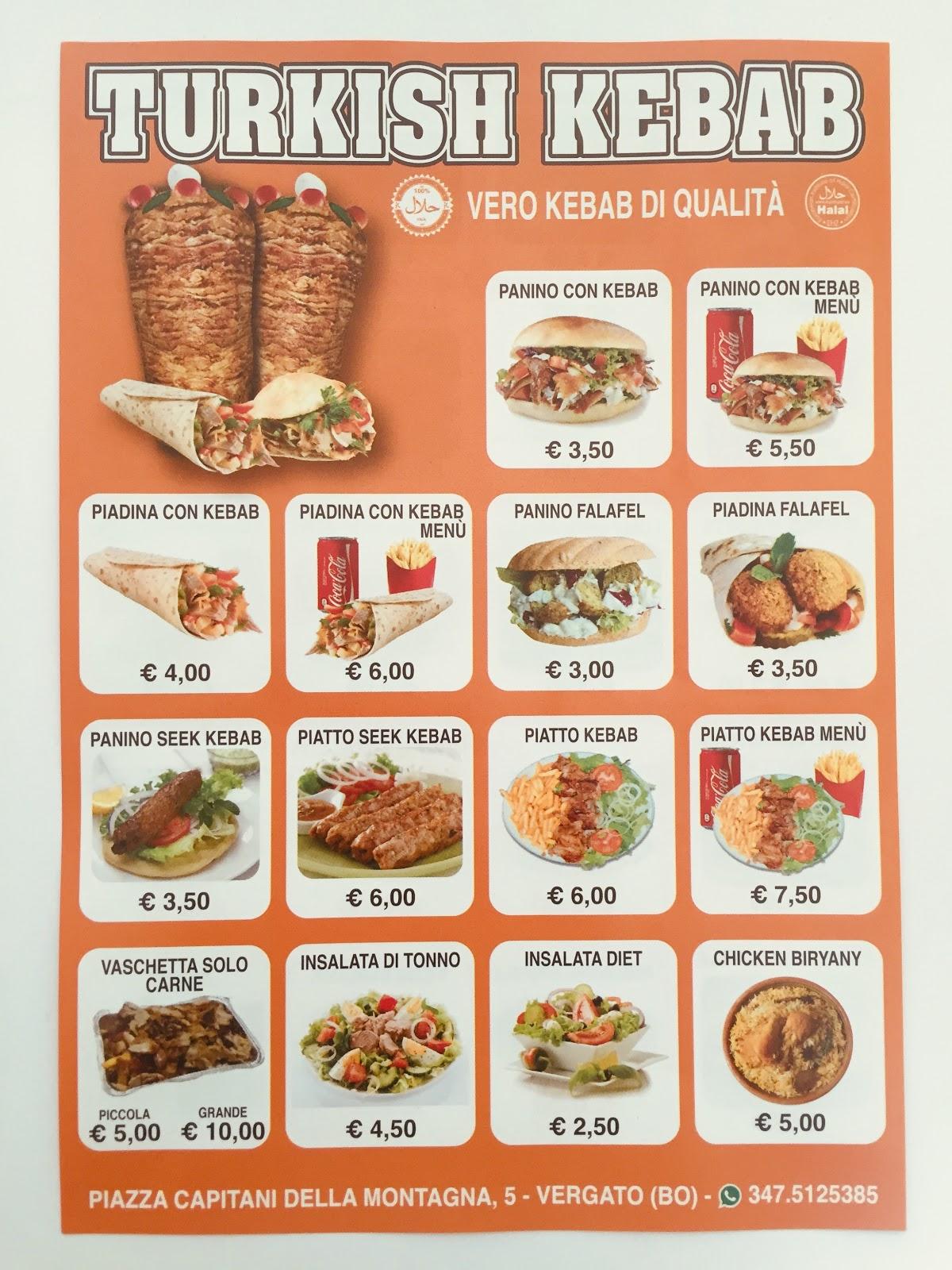 Turkish shop kebab menu