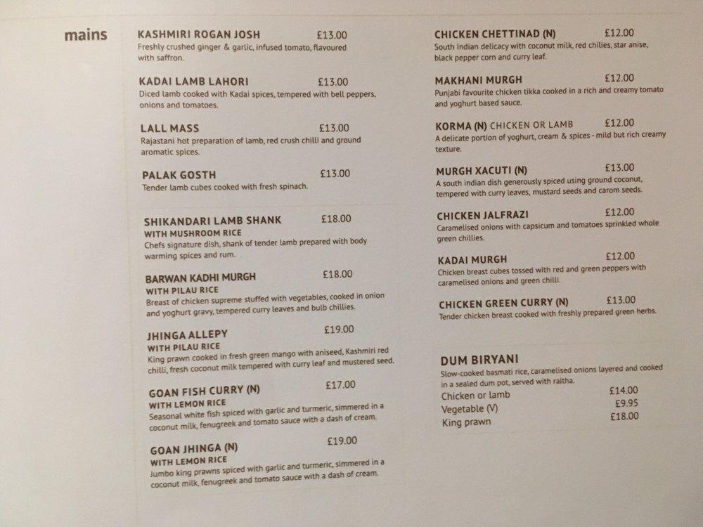 Carta del restaurante Mango Indian, Londres, Cromwell Building, 6