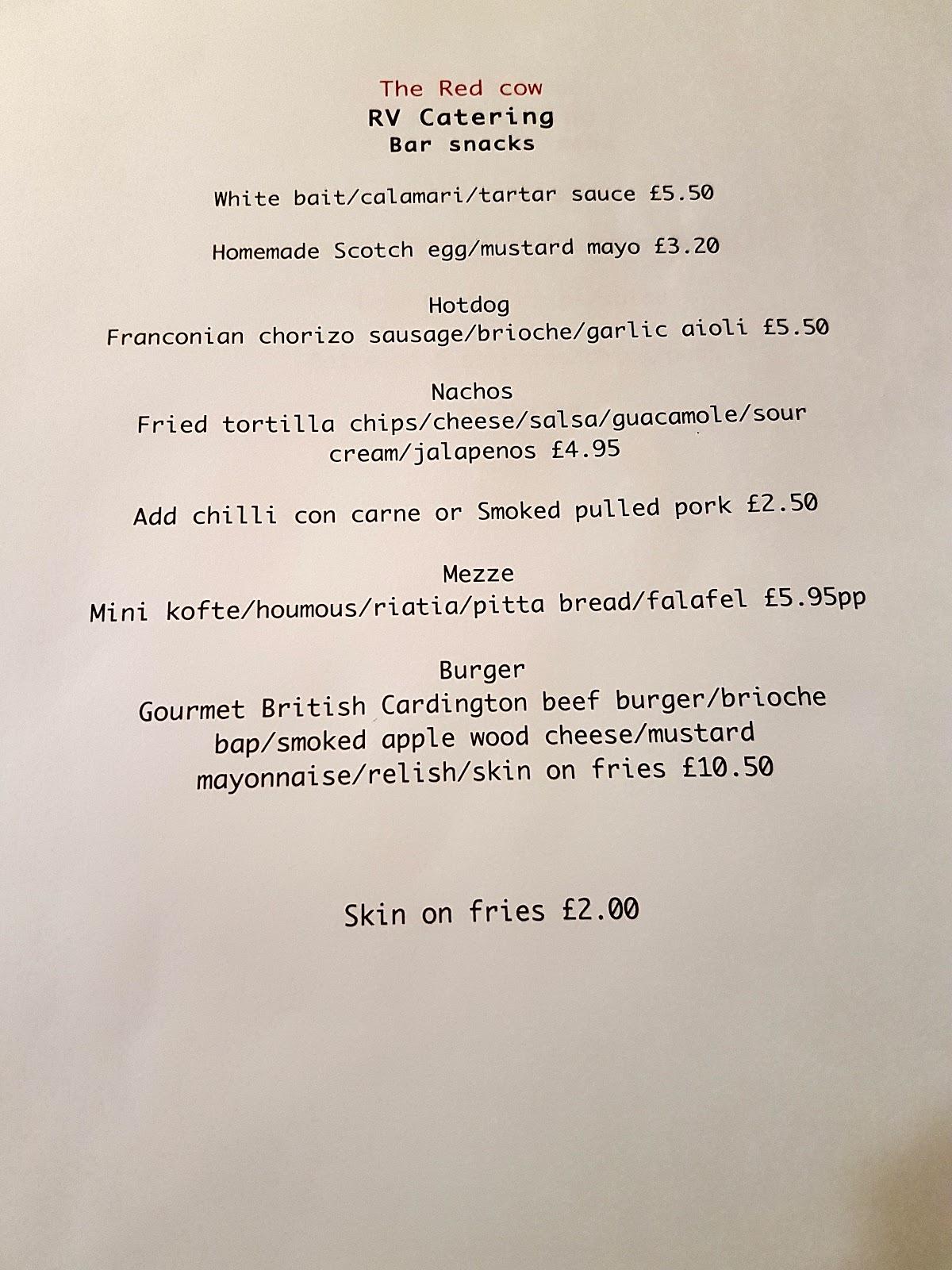 Menu at The Red Cow pub & bar, Cheshunt, 198 Windmill Ln
