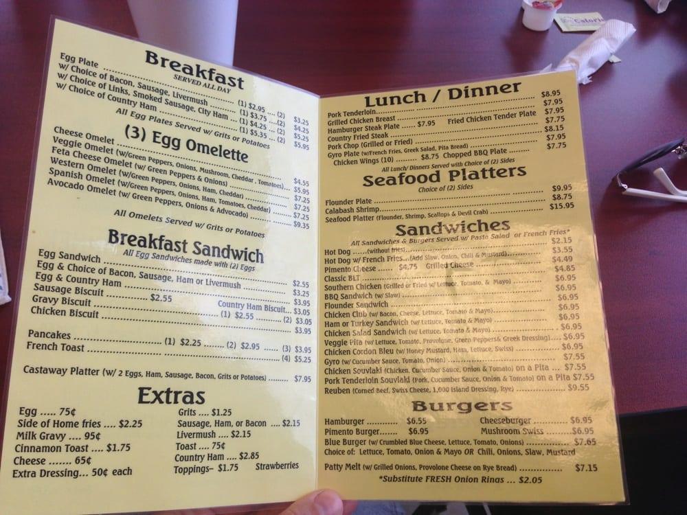 Menu at Castaway Grill restaurant, Ocean Isle Beach
