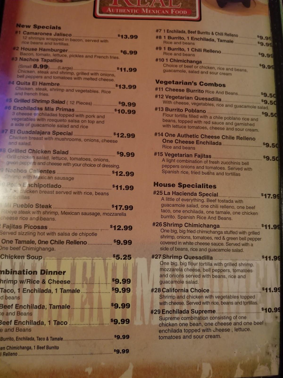 Menu at Hacienda Real restaurant, Eunice