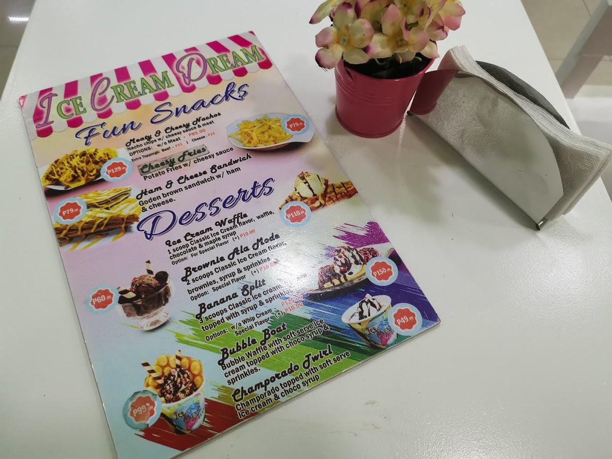 Menu at Ice Cream Dream cafe, Mandaluyong