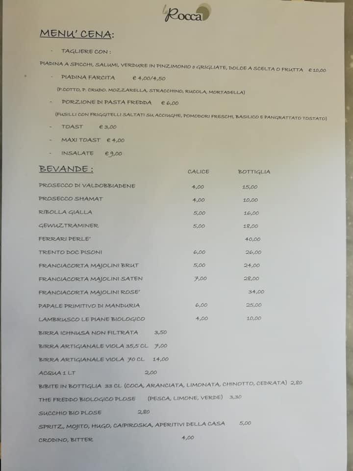 Menu di La Rocca caffetteria pasticceria 