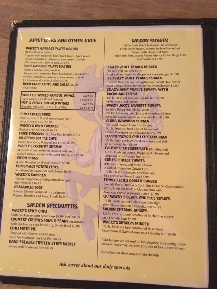 Menu at Wacky Jack's Grille & Saloon pub & bar, Highlandville