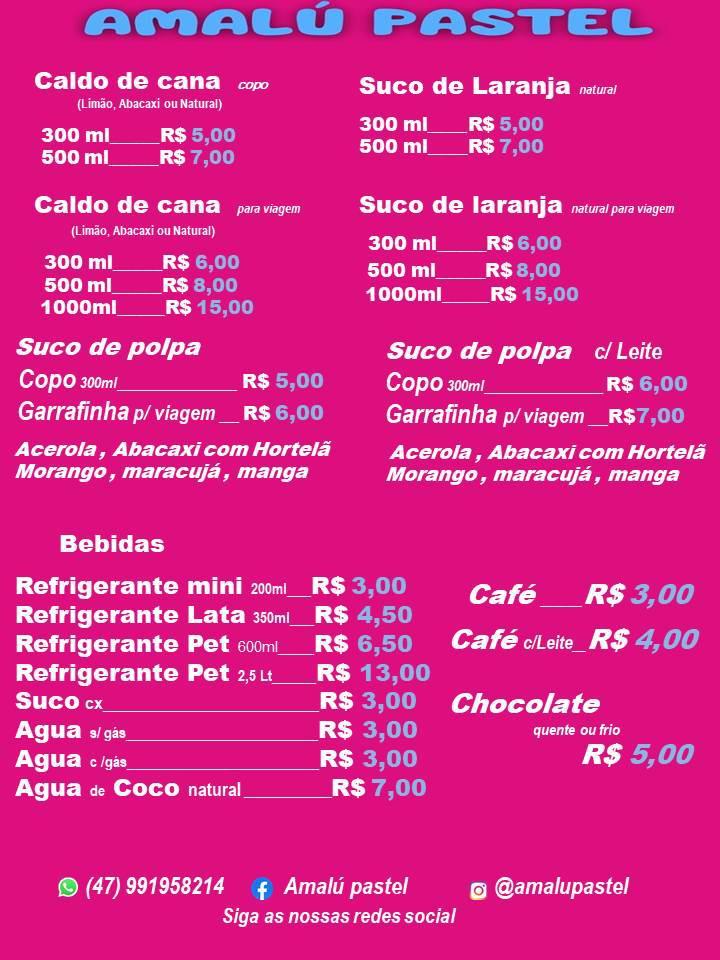 Menu em Amalú Pastel, Joinville