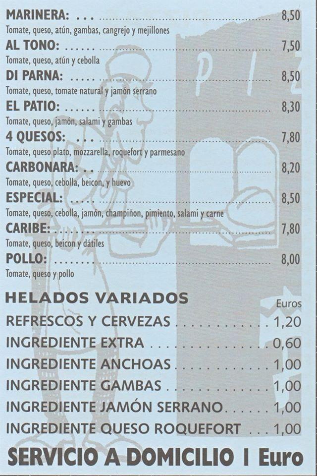 Menu at Restaurant El Patio, Castillo Caleta de Fuste