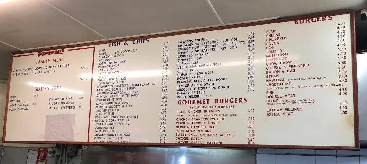 Menu at Kaiapoi Fish & Chips & Burgers restaurant, Kaiapoi