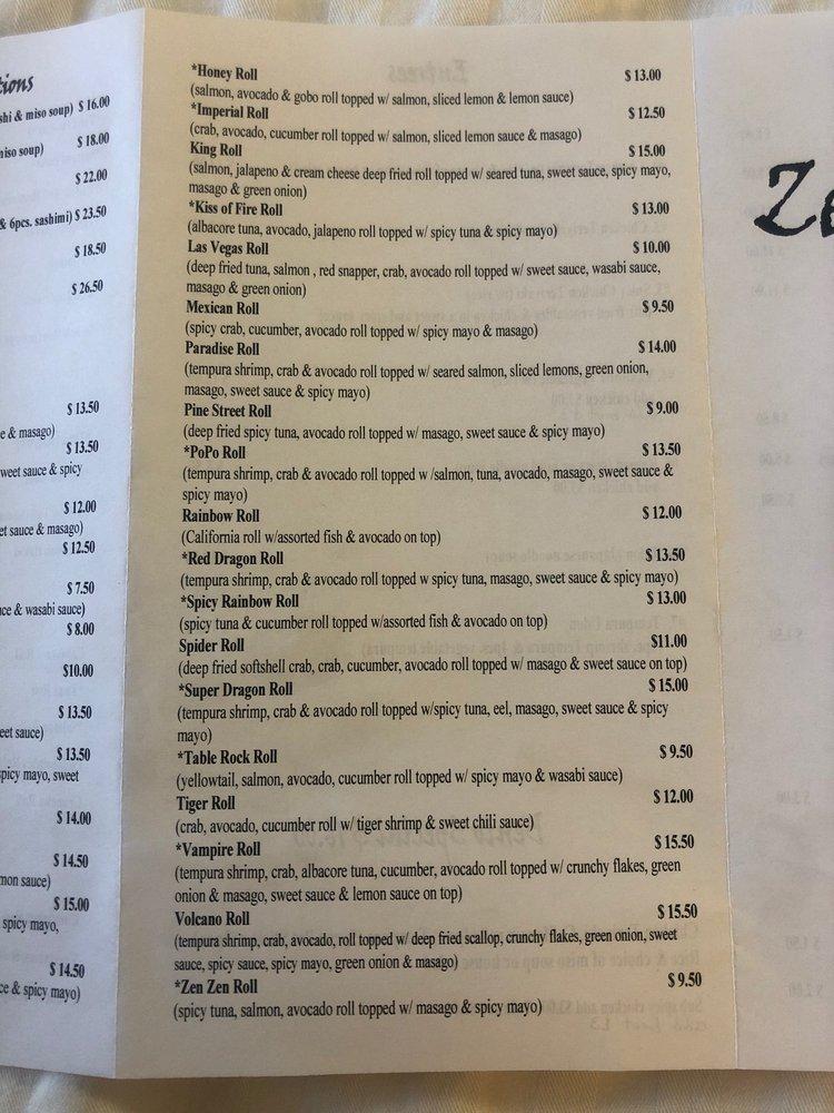 Menu at Zen Zen Sushi and Teriyaki restaurant, Central Point