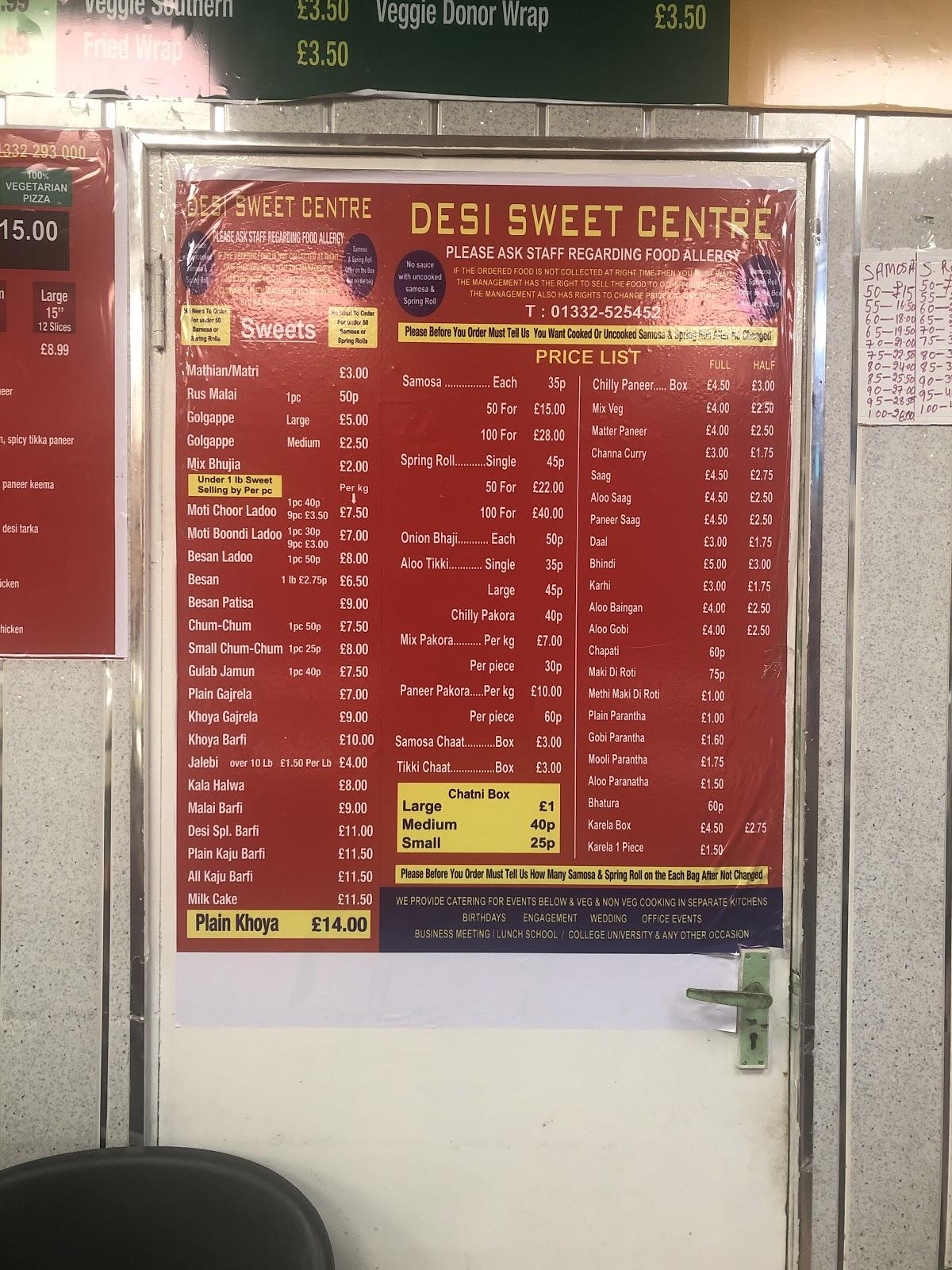 Menu at Desi Sweet Centre restaurant, Derby