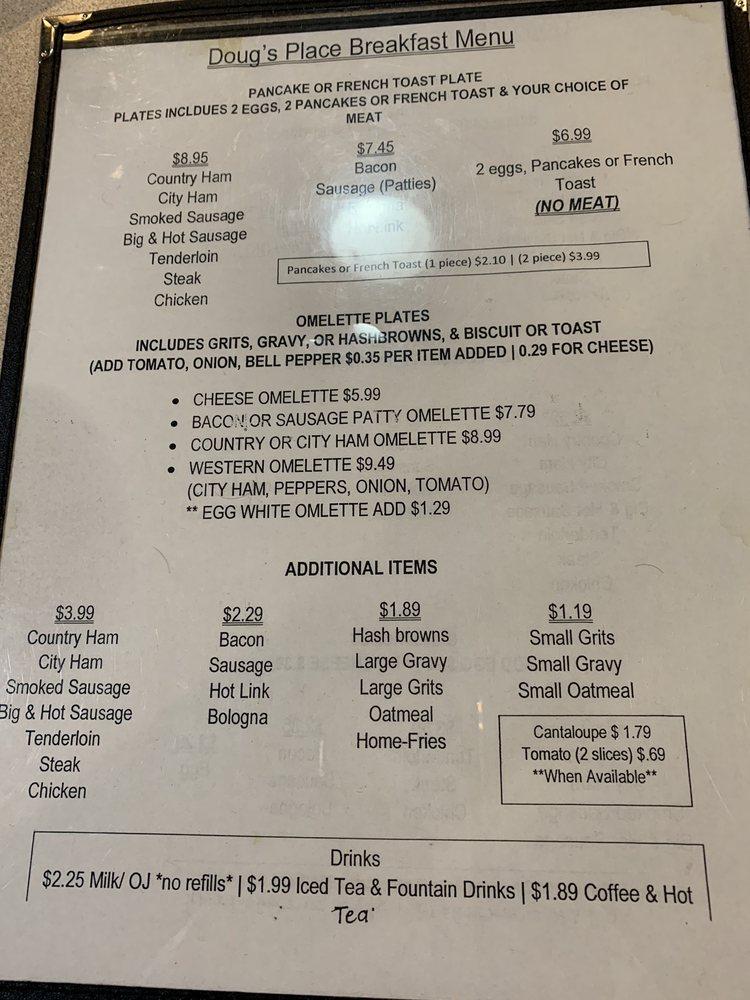 Menu at Doug's Place restaurant, Emerson, 696 GA293