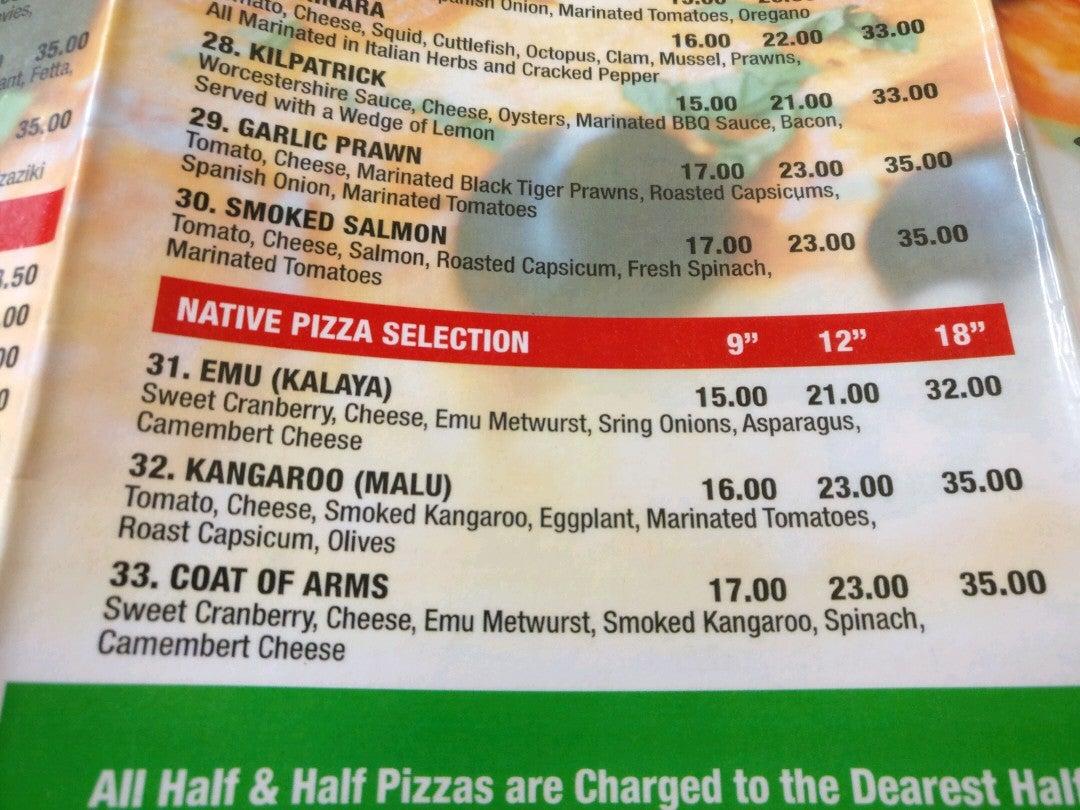 Menu at John's Pizza Bar & Restaurant, Coober Pedy