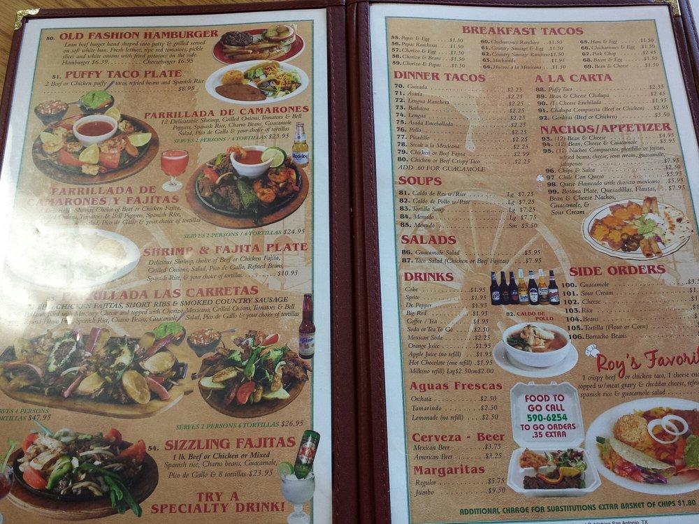 Menu at Las Carretas Mexican Restaurant, San Antonio, Perrin Central Blvd