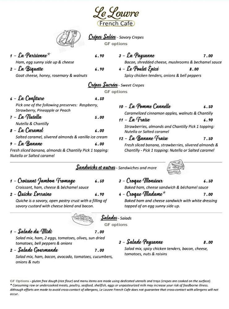 Menu at Le Louvre French Cafe, Tulsa