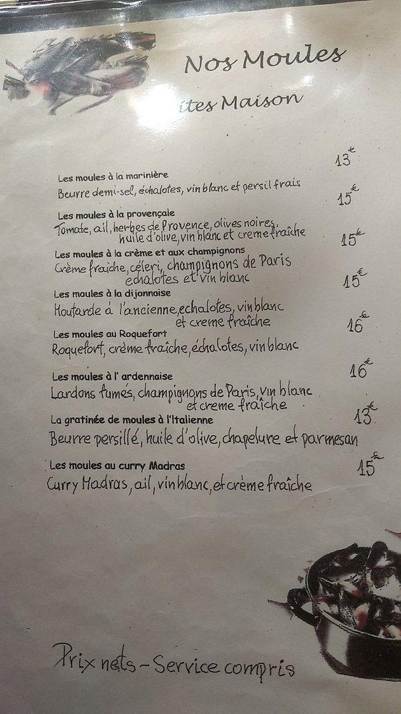Menu at Le Volcan restaurant, Paris