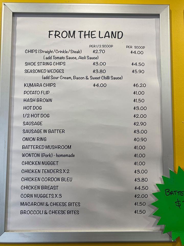 Menu at Salisbury Takeaways fast food, Richmond