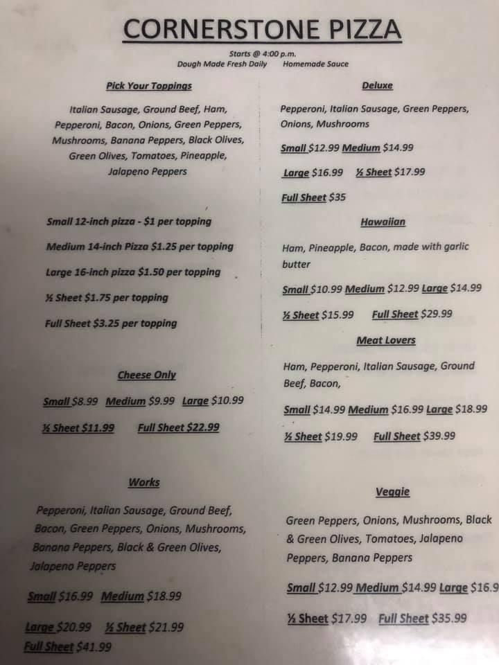 Menu at Village Cornerstone Restaurant, West Salem