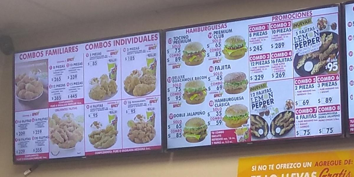 Menu at Churchs Chicken restaurant, Reynosa, P.º Playa Diamante 109