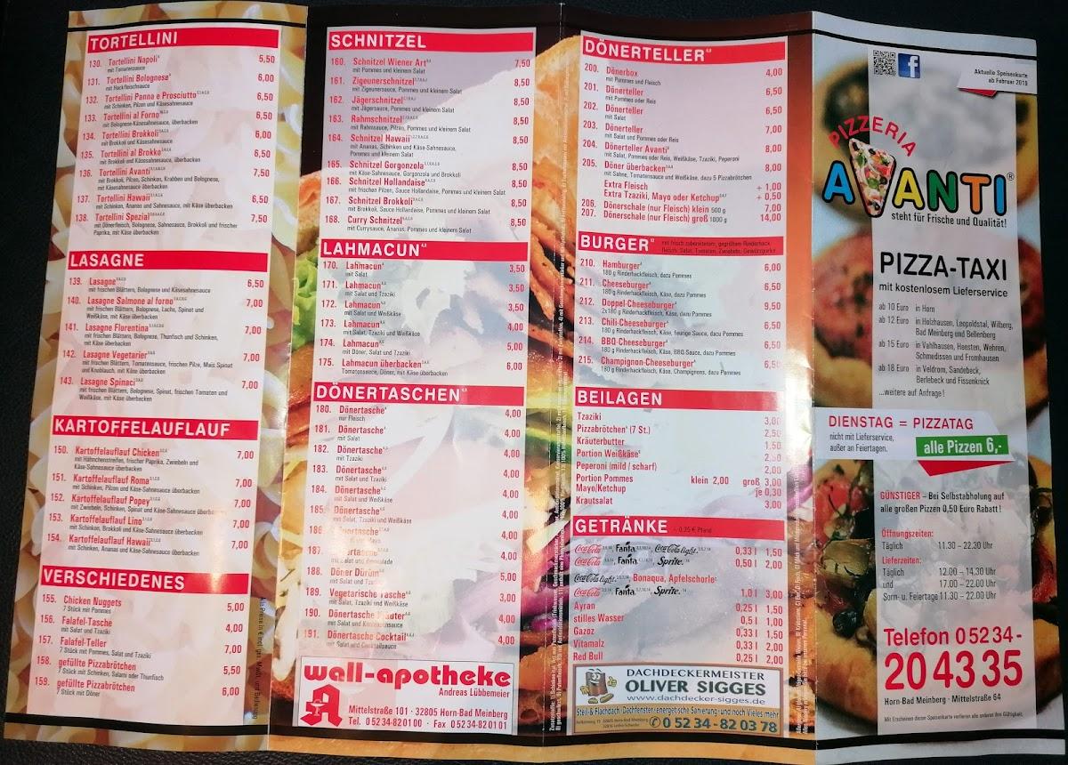 Speisekarte von Avanti restaurant, Horn-Bad Meinberg