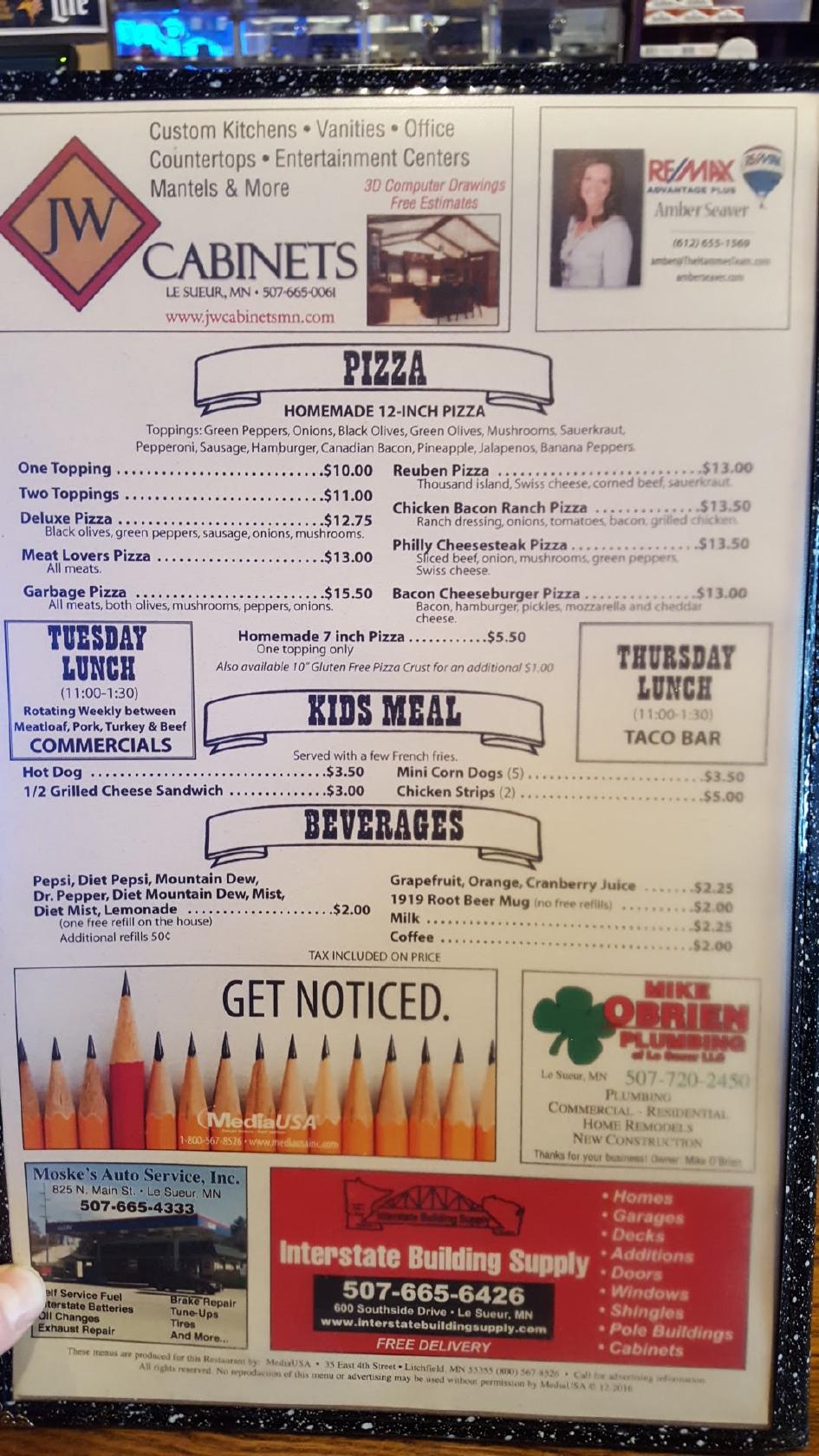 Menu at The Bar & Grill, Le Sueur