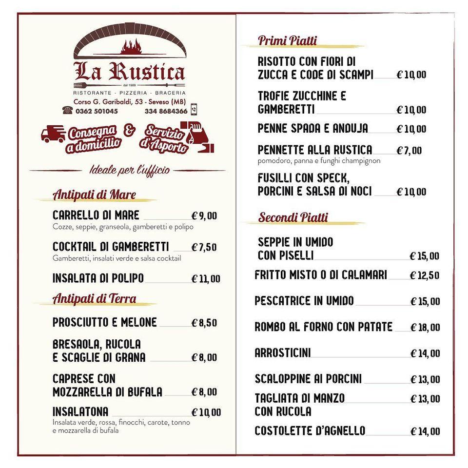 Menu at La Rustica pizzeria, Seveso