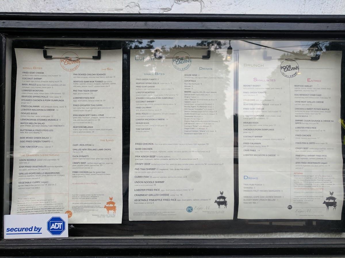 Menu at Poor Calvin's restaurant, Atlanta