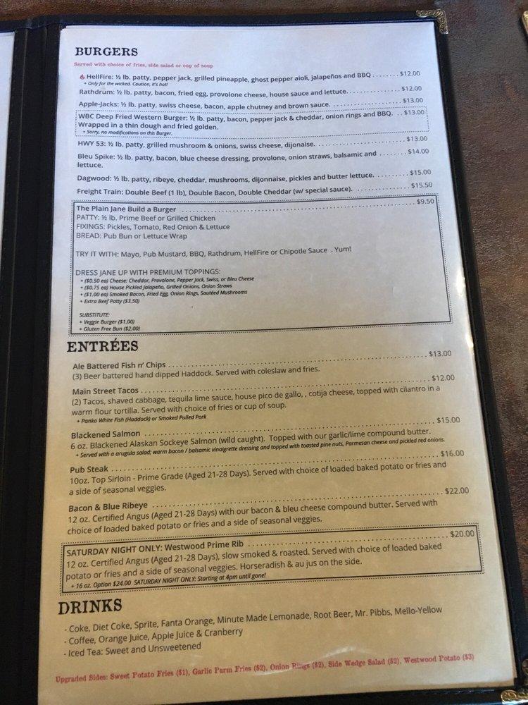 Menu at Westwood Brewing Co pub & bar, Rathdrum