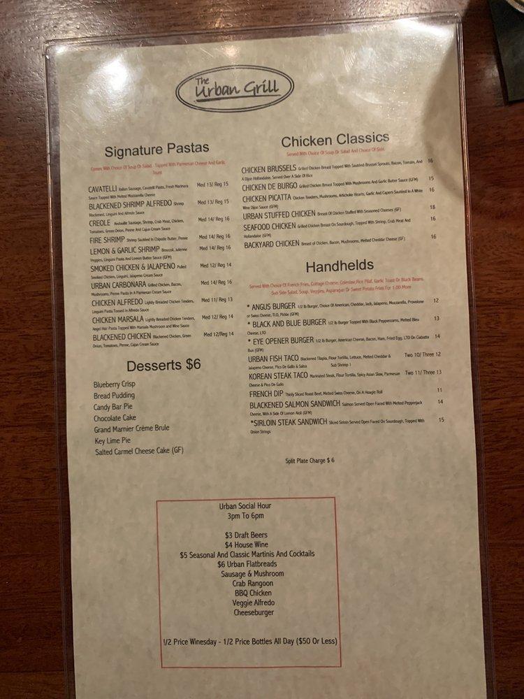 Menu at The Urban Grill restaurant, Urbandale