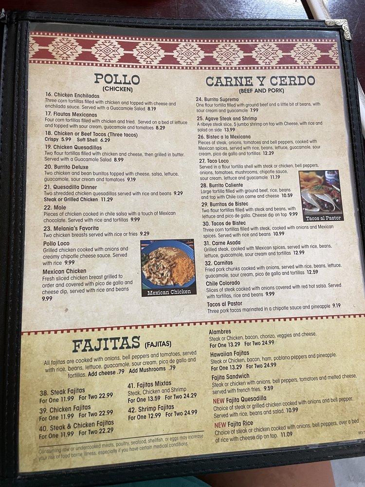 Menu At Agave Mexican Grill Restaurant Sneads