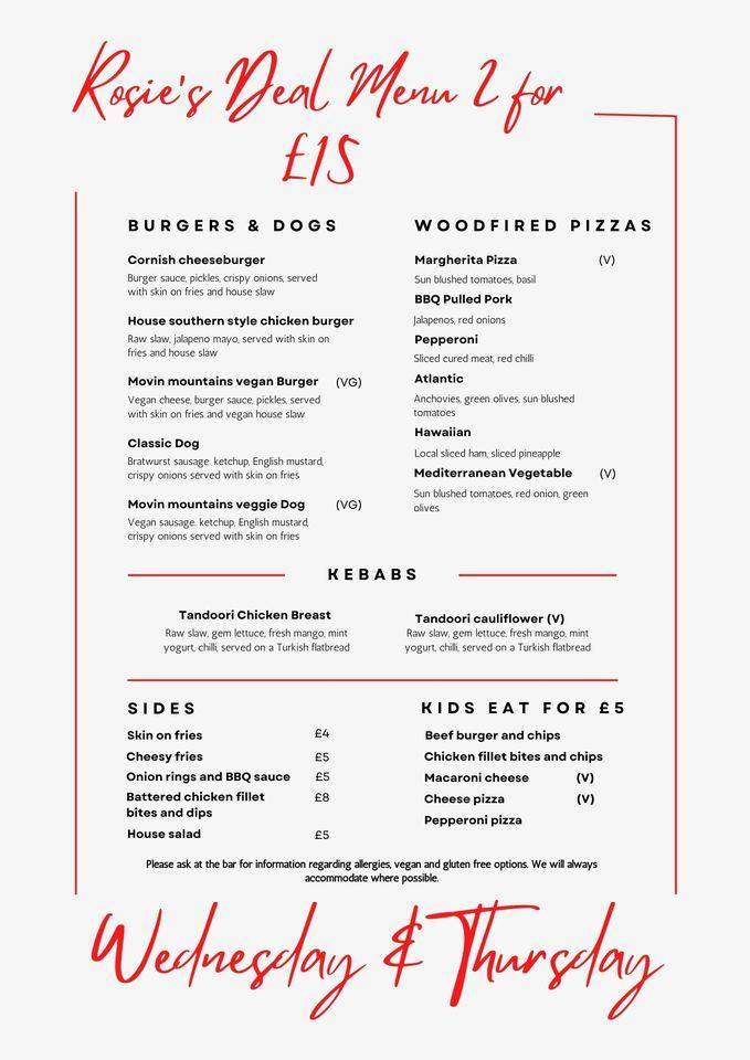 Menu at Rosies Kitchen And Starboard Wood Fired Bistro restaurant, Bude