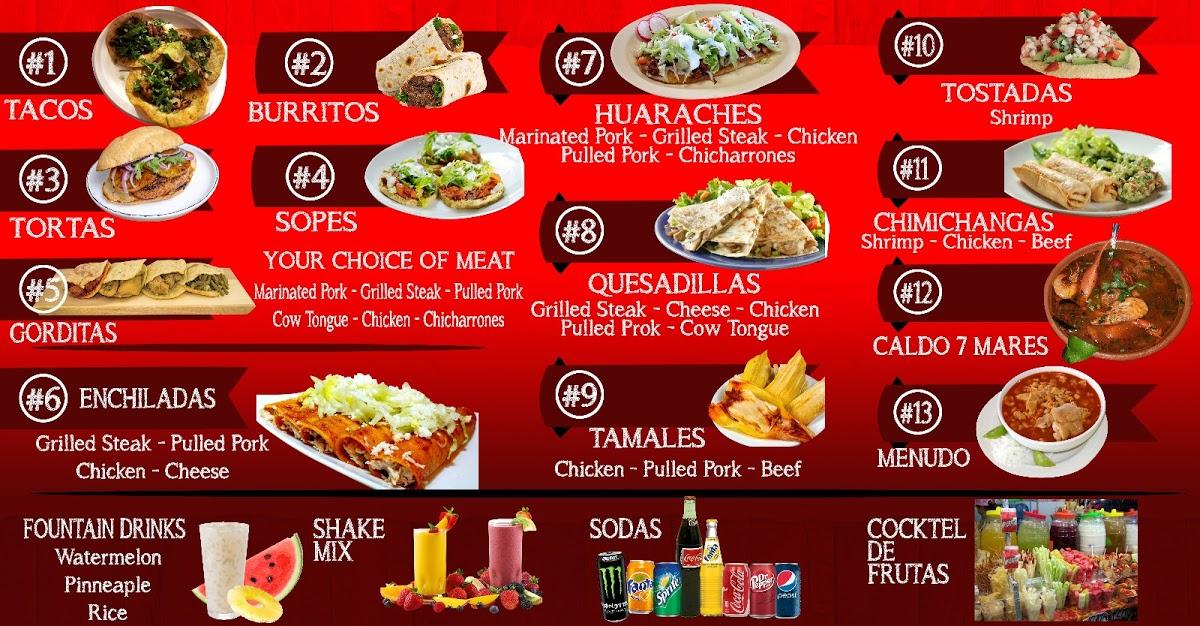 Menu at El Rey De Los Tacos restaurant, Sparta
