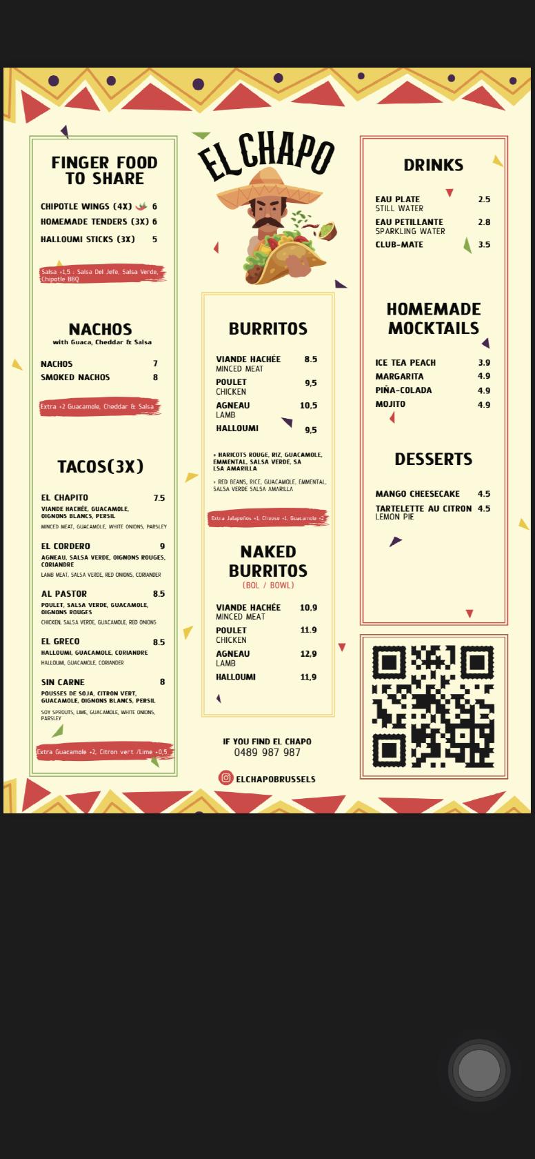 Speisekarte von El Chapo Tacos & Burritos, Ixelles/Elsene