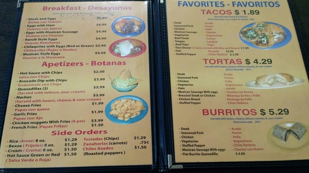 Menu At Mary's Taqueria Restaurant, Chicago