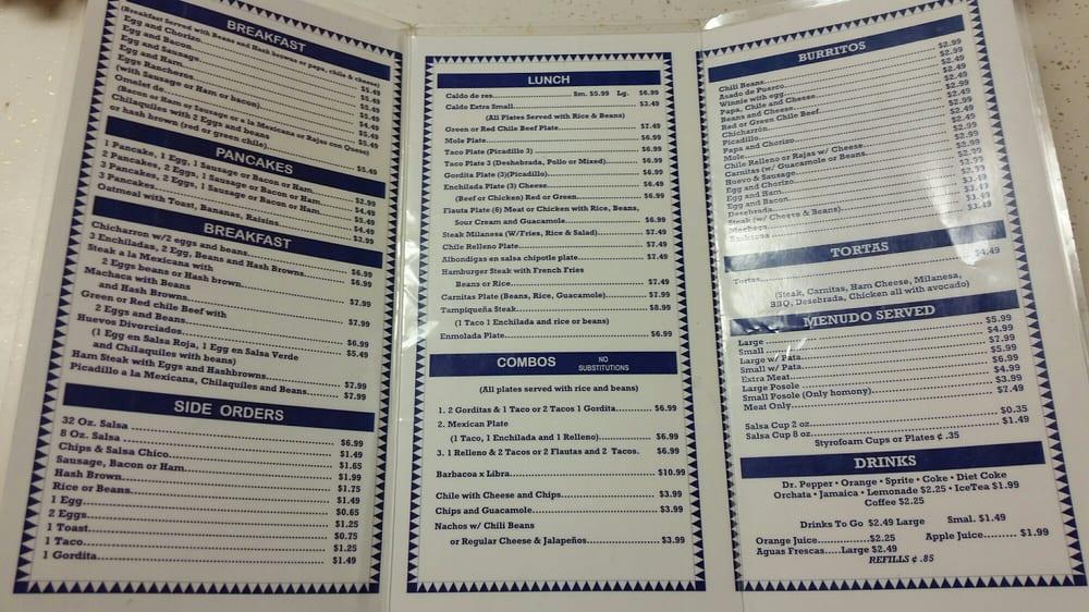 Menu at Burrito House restaurant, El Paso, Dyer St
