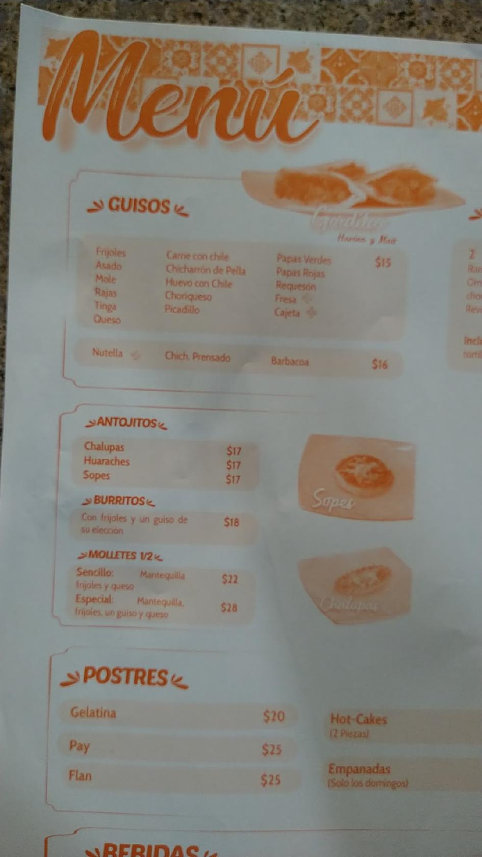 Carta del restaurante El Cisne del la Comarca, Torreón