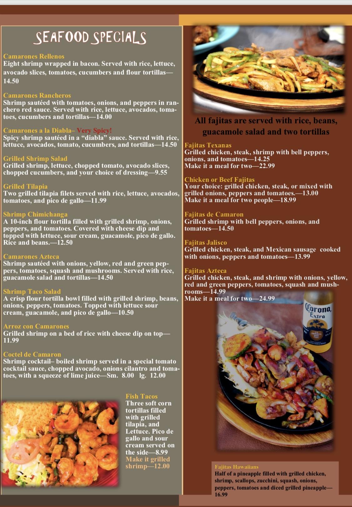 Menu at Rodeo’s Mexican Grill restaurant, Dillwyn