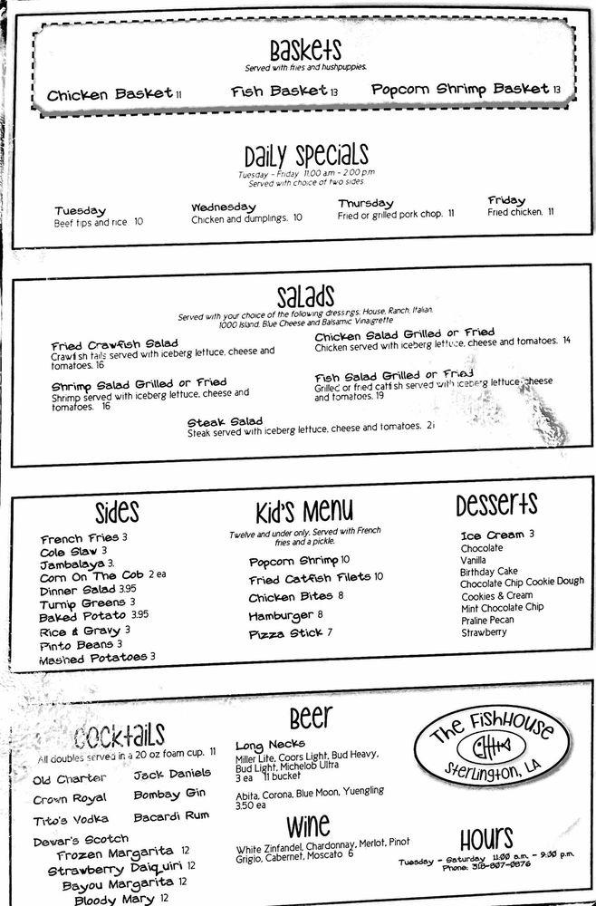 Menu at The Fish House restaurant, Monroe, 8823 US165 6