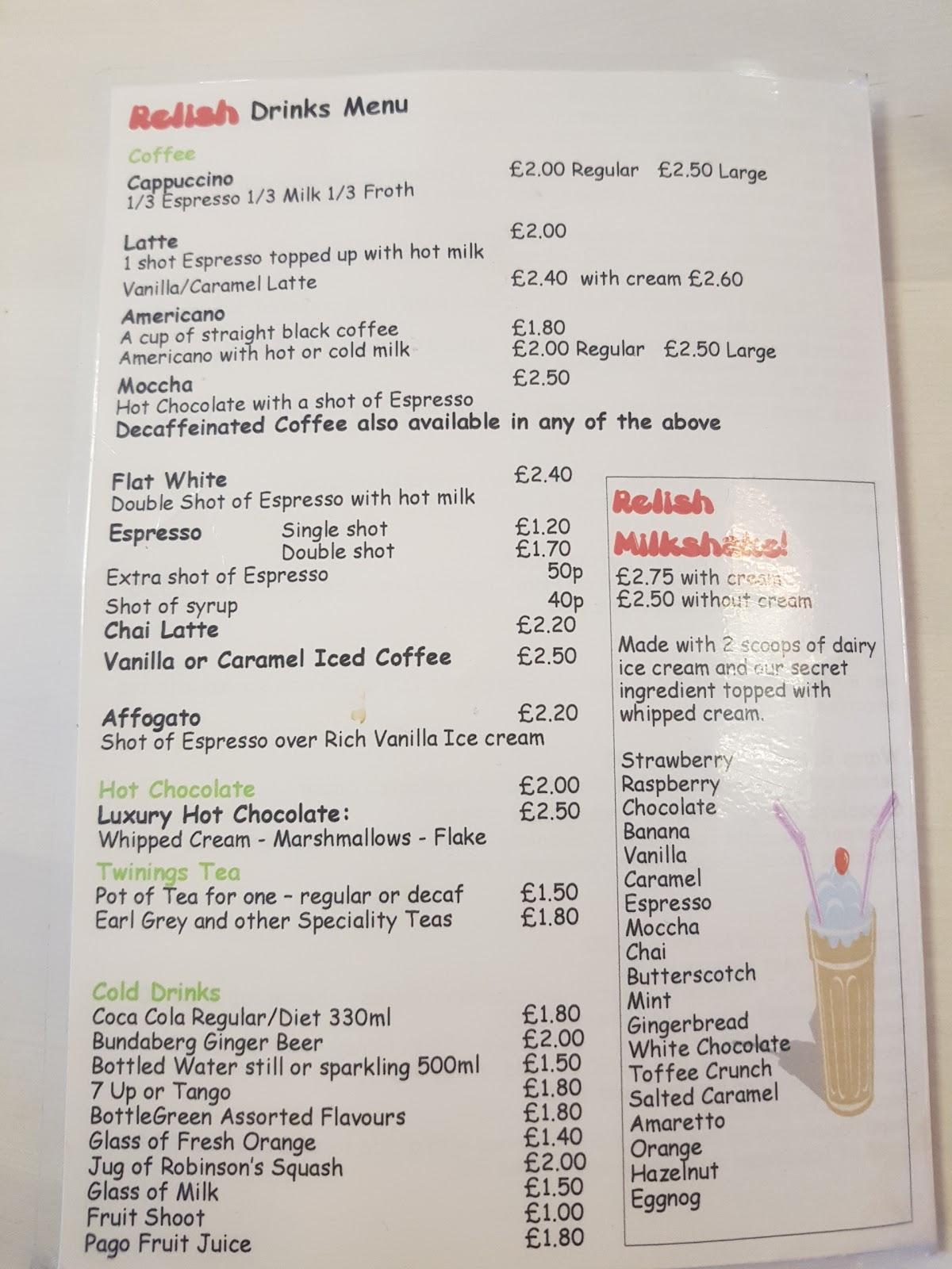 Menu at Relish Cafe & Sandwich Bar, Valley