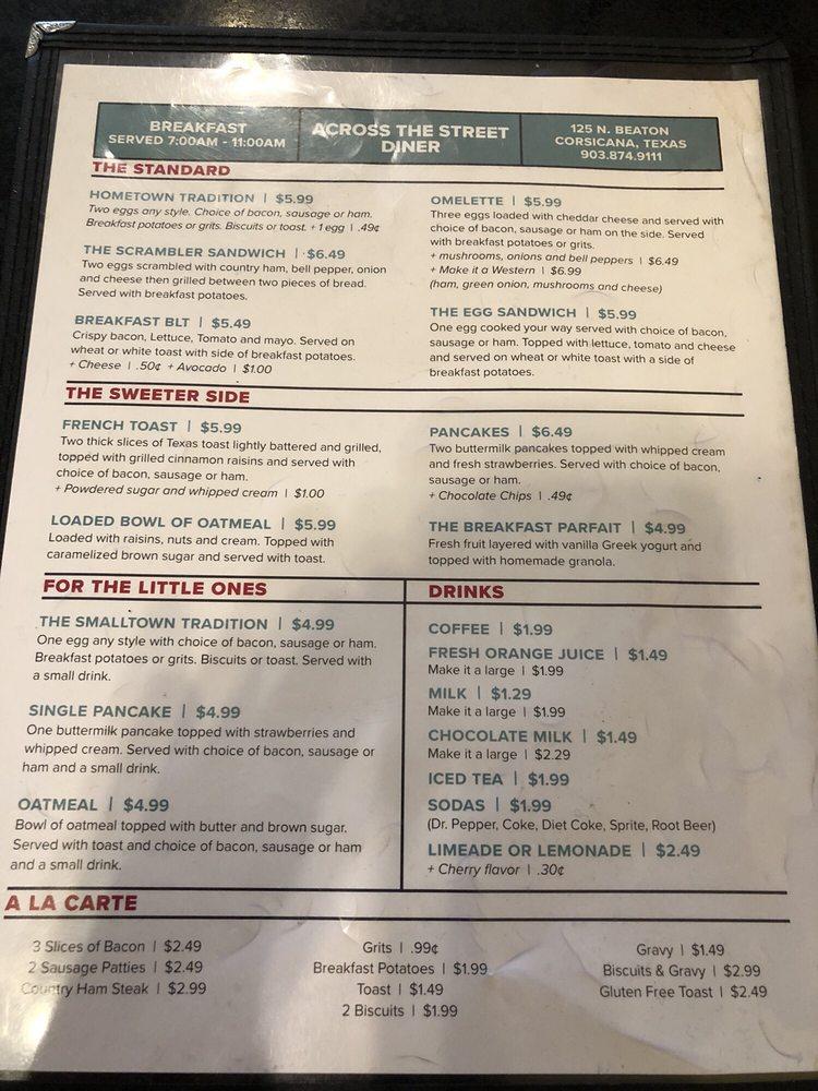 Menu At Across The Street Diner Restaurant, Corsicana