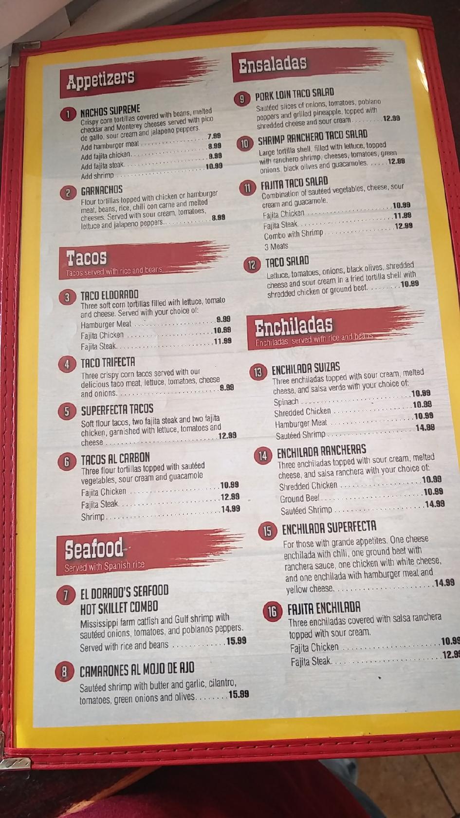 Menu at El Dorado Mexican Grill restaurant, Byram