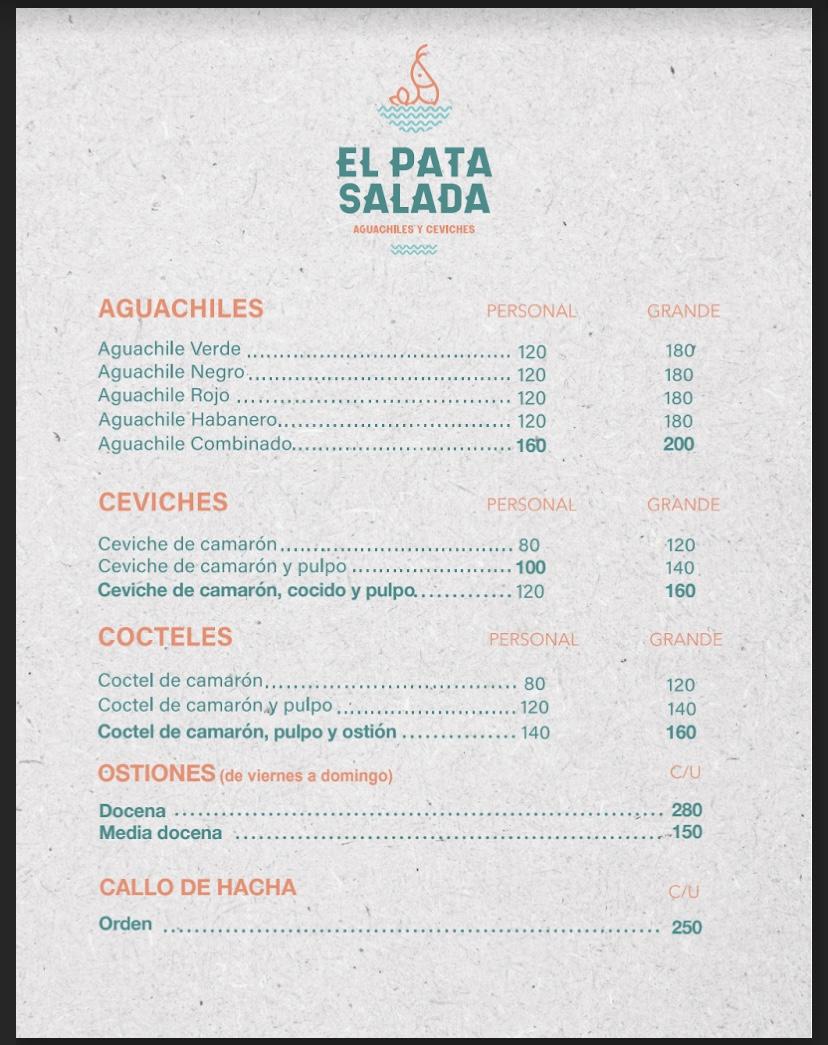 Menu at Restaurante El Pata Salada, Aguascalientes