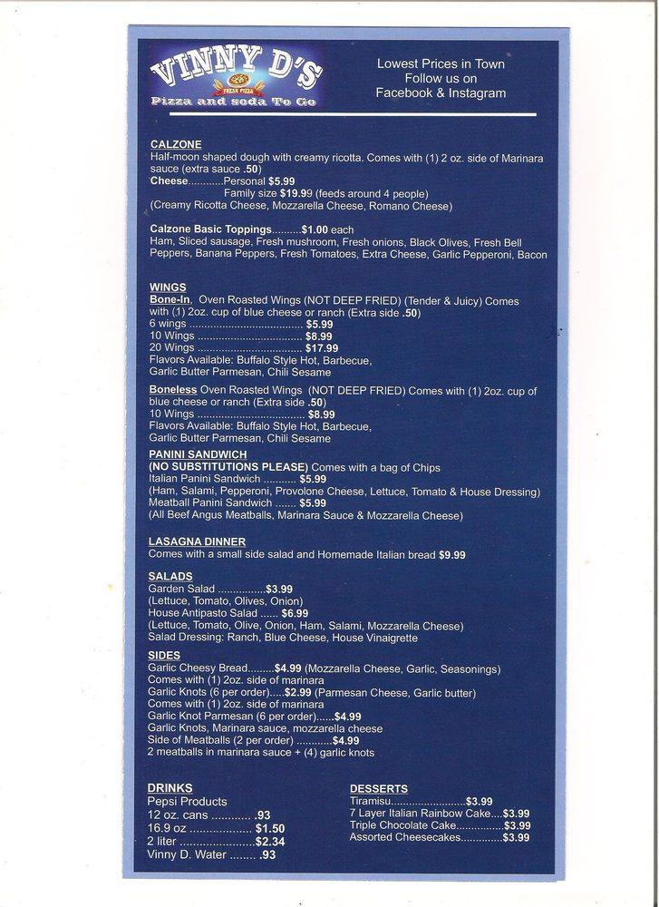 Menu at Vinny D's New Port Richey Pizza pizzeria, New Port Richey