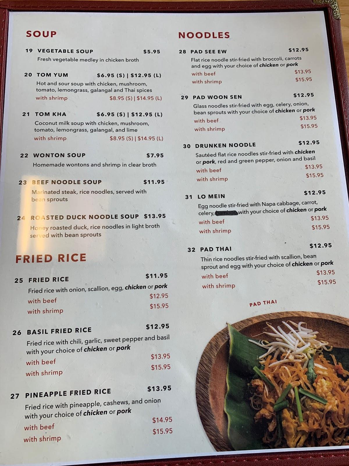 Menu at Pad Thai Restaurant, Sheridan