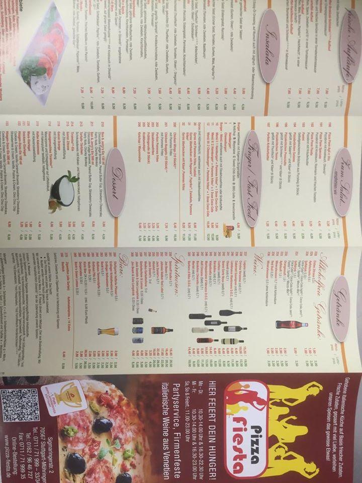 Speisekarte von Pizza Fiesta, Stuttgart