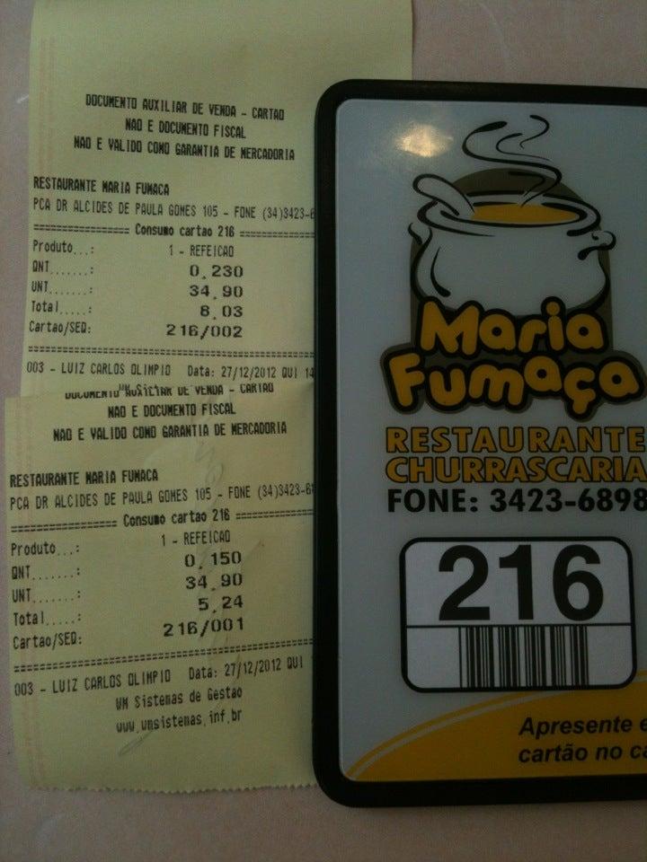 Restaurante Maria Fumaça cardápio