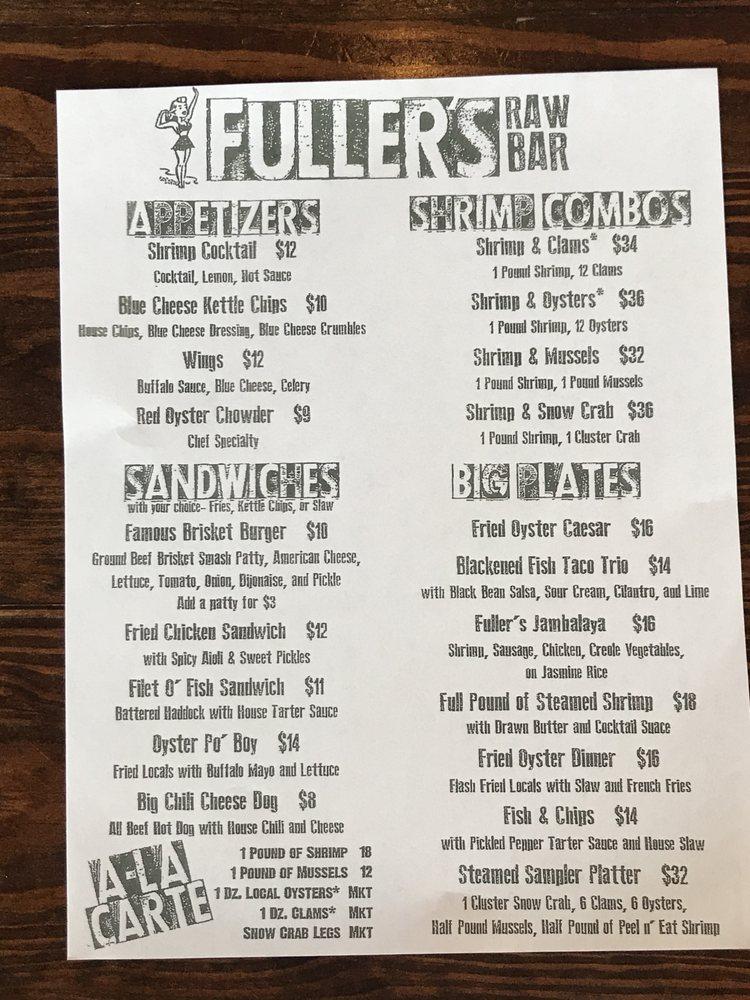 Menu at Fuller's Raw Bar, Hampton