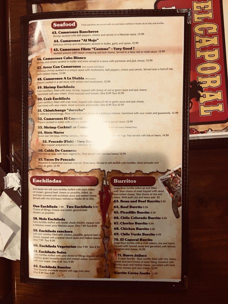 Menu at El Caporal restaurant, Burley