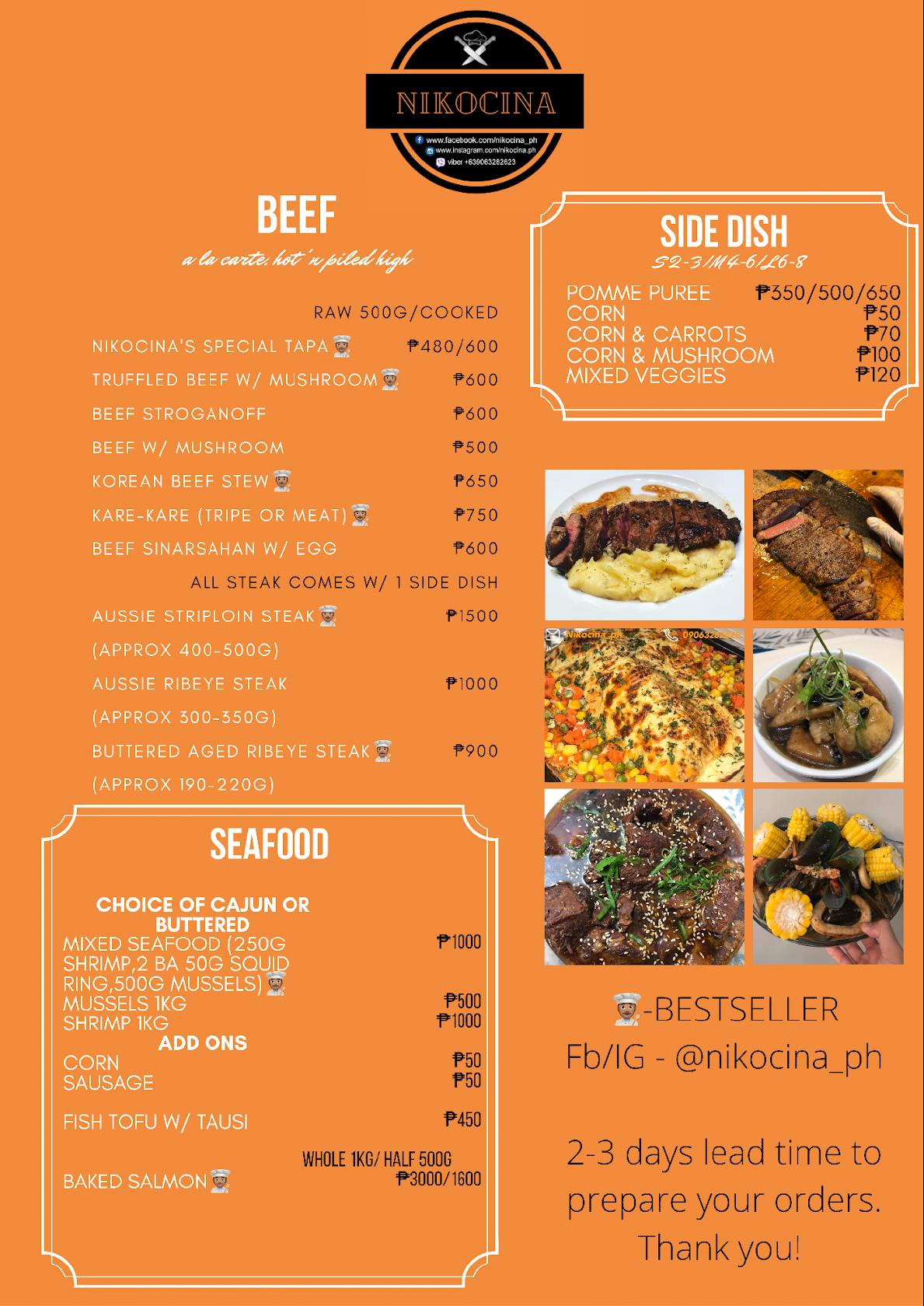 Menu at Nikocina restaurant, Makati