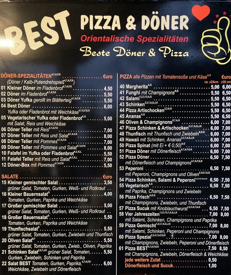 Speisekarte von Best Pizza & Döner, Karlsruhe, Danziger Str. 21