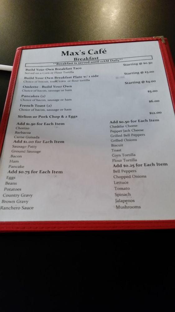 Menu At Max S Cafe Tilden Tx