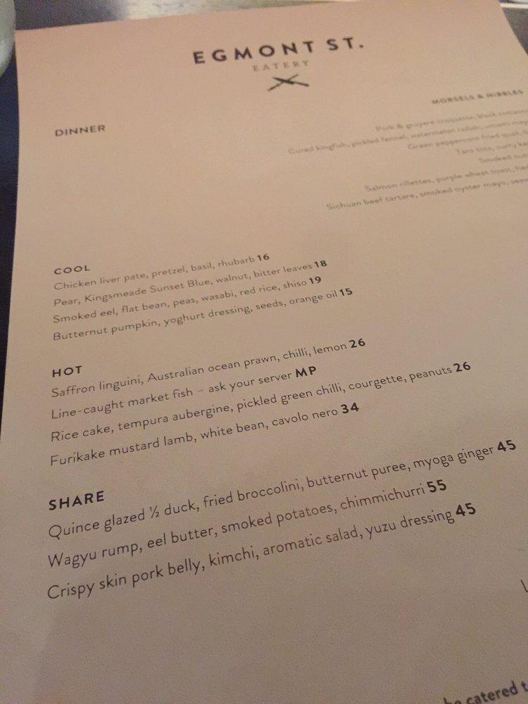 Menu at Egmont Street Eatery cafe, Wellington